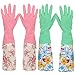 kilofly 2 Pairs Long Cuff Waterstop Dishwashing Cleaning Household Latex Gloves