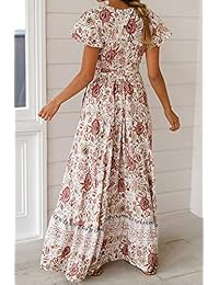 Alelly vestido de verano para mujer, estilo bohemio, con cuello en V, con cinturón, para la playa