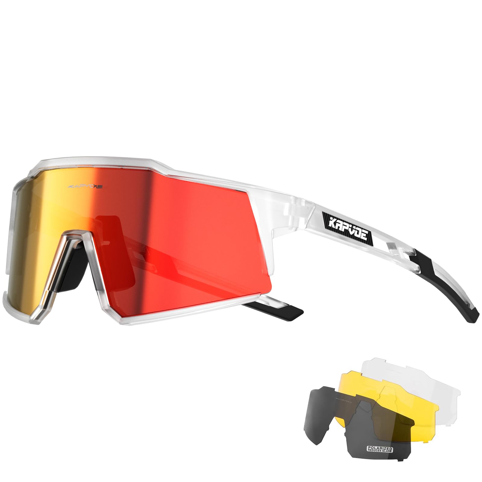 KAPVOE Polarized Cycling Glasses With 4 Interchangeable Lenses Tr90 Frame For Men Women Sports Sunglasses Mountain Bike Glasses MTB Bicycle Goggles Running Red Clear 12 — image 1