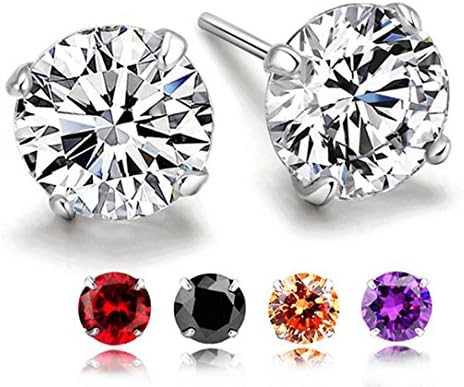 Stud Earrings, 5 Pairs, S925 Sterling Silver Earrings with 3A Cubic Zirconia for Teen Girls Women, Hypoallergenic Eearrings (5 Colors in 1 Set)