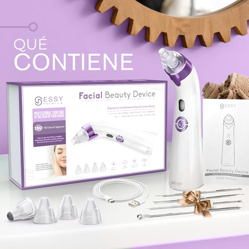 Essy Blackhead and Blackhead Sucker for Facial Cleansing (Lilac) | Deep Pore Suction, 5 Adjustable Intensity Levels, Rechargeable, 4 Suction Heads Suitable For All Skin Types