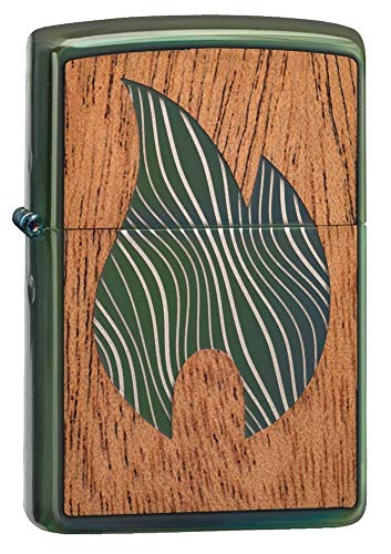 Zippo Windproof Lighter - Woodchuck Large Flame, High Polish Green, Mahogany Emblem/Laser Engrave - Refillable - Reusable - Windproof - Gift Box - Made in USA