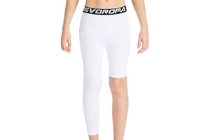 DEVOROPA Youth Boys One Leg Compression Pants for Basketball 3/4 Leggings Sports Tights Athletic Soccer Baselayer Pockets