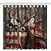 Wknoon 72 x 72 Inch Shower Curtain Set, Abstract Vintage Patriotic Deer Old Forest Retro American Flag Design Art