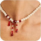Gothic Blood Drip Beaded Pearls Choker Necklaces for Women Halloween, Delicate Bloody Red Crystal Tassel Necklace Vintage Festival Costume Accessories