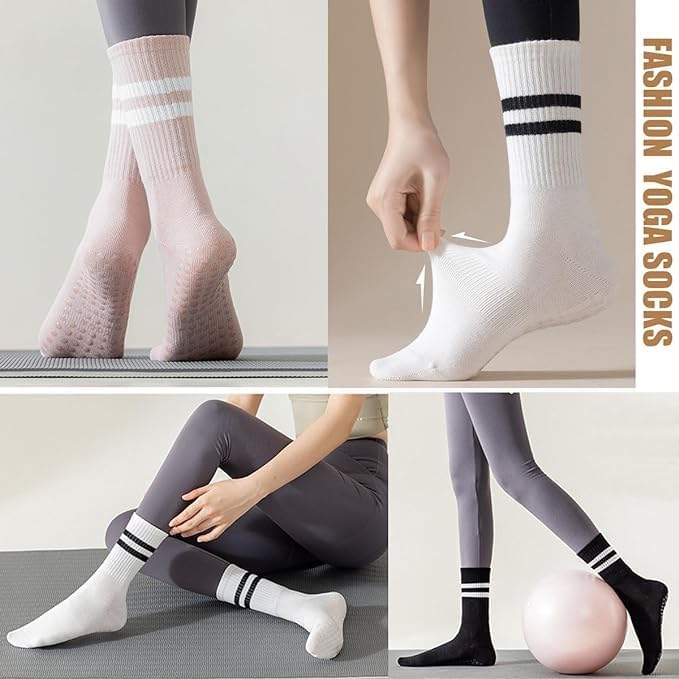 8 pares de calcetines largos de yoga con agarre para mujer,calcetines de algodón para pilates,calcetine antideslizantes mujer para pilates, baile, barra, yoga
