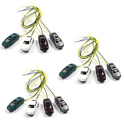 EC150 12pcs 1:150 N Scale Model Lighted Cars With 12V LEDs for Building Layout NEW