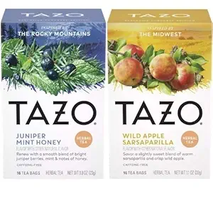 Tazo Foragers Juniper Mint Honey Tea 16 Count & Wild Apple Sarsaparilla Tea 16 Count. Herbal Tea Bags. Caffeine Free. Set