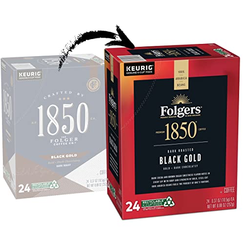 1850 by Folgers Black Gold Dark Roast Coffee, 96 Keurig KCup Pods, 24