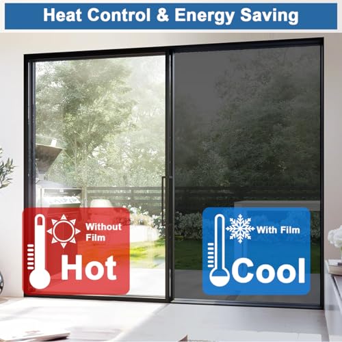 Window Film 50x500cm, Non-Adhesive Heat Insulation One-Way Privacy Mirror | UV Blocking Daytime Privacy Window Tint Dual Side Reflective Glass Film for Home & Office, Smooth Glass Door, DIY