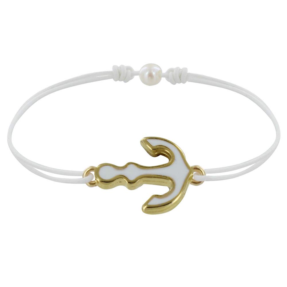 LES POULETTES BIJOUX - Bracelet Link Medal in Brass Anchor Enamelled White - White