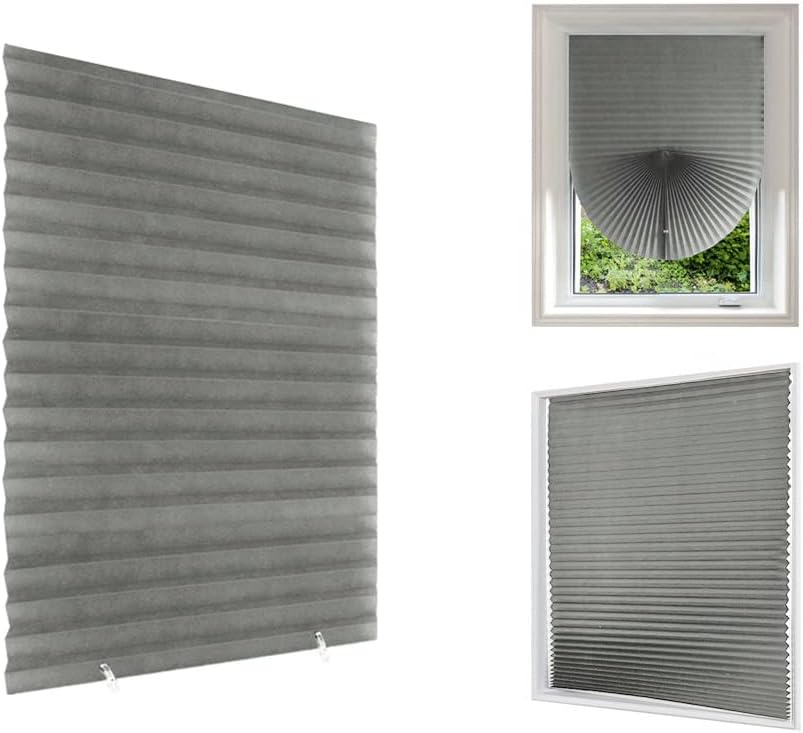 Maritown Temporary No Drill Blinds 60x150cm Grey Pleated Light Filtering