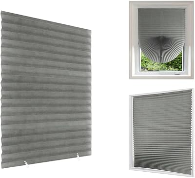 Maritown Temporary No Drill Blinds 60x150cm Grey Pleated Light Filtering