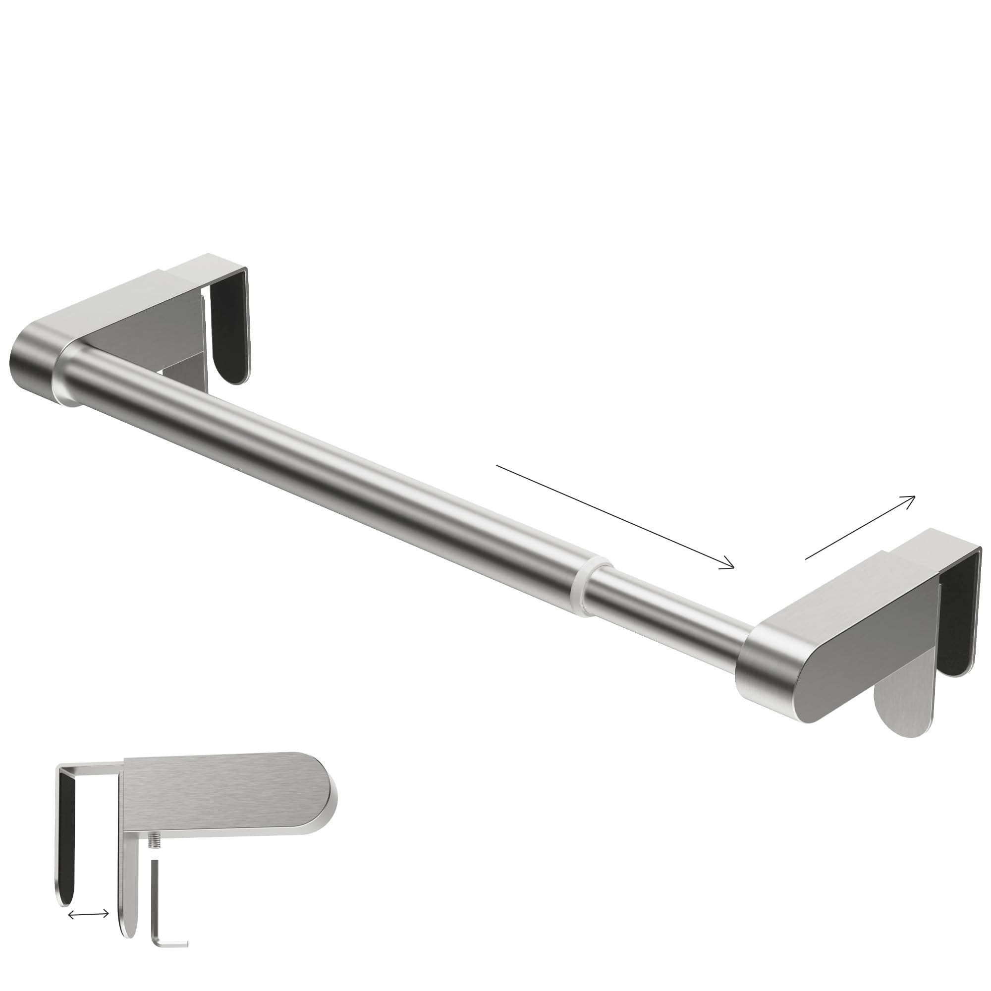 VEHHE Adjustable Door Towel Rail, Extendable 26.2-43.2cm, with Adjustable Mounting Hooks (Fits Doors Up to 2.8cm Thick), Stainless Steel Towel Rack with Eva Pads (Tool Installation | Silver) — image 1