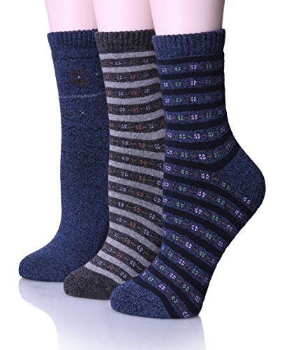 EBMORE Womens Thick Cotton Socks Soft Warm Crew Winter Cold Weather Socks 3 Pack (Blue)