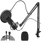 USB Micrófono de Condensador,Microfono para Micro Pc,Microphone con Soporte Micr
