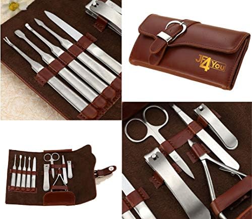 Manicure Set Pedicure Kit Quality Leather Nail Care Clipper Scissors Grooming Tool Mens Women (Brown Leather) Abielmo