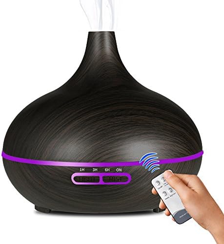 ikubi Essential Aroma Diffuser - 550 ML with Remote Control Wood Grain Ultrasonic Oil Cool Mist Whisper-Quiet Humidifier Air Purifier for Office Home Bedroom Baby Room Study Yoga Spa