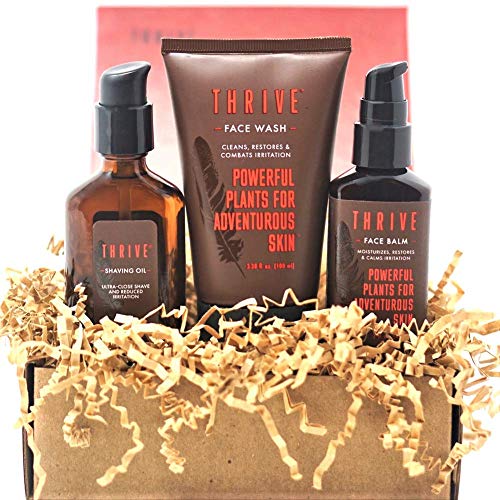 Thrive Natural Men’s Skin Care Set (3 Piece) – Grooming Gift Set to Wash, Shave, and Moisturize Daily; Gift for Men Made in USA with Organic & Unique Natural Ingredients for Healthy Mens Skin Care