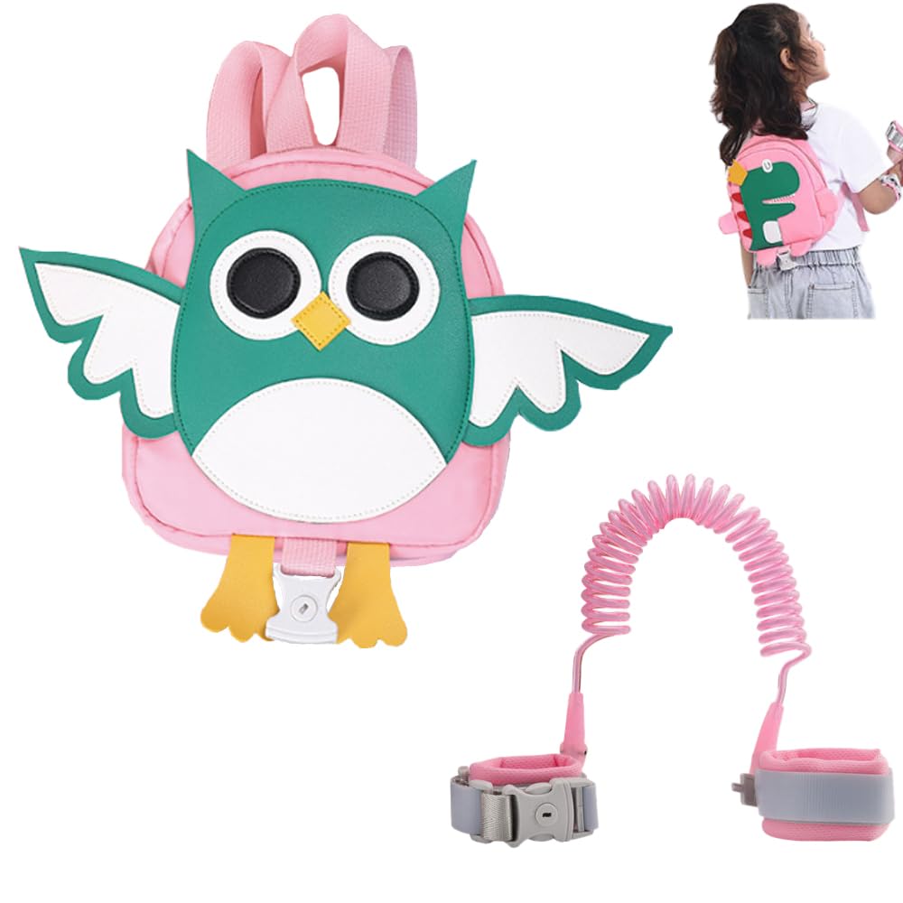 Toddler Kids Cartoon Backpacks with Reins Cute Owl School Bag Toddler Anti-Lost Strap Rucksack Boys Girls Walking Safety Harness Backpack for 1-6 Years Old