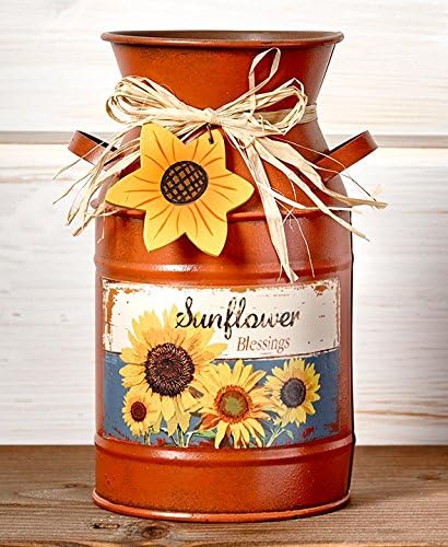 Vintage Country Sunflowers Milk Can. Use as Vase, Utensil Holder and Much More. Farmhouse Home Decor