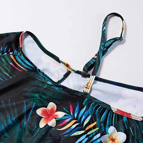 Maternity Bikinis Tankini Floral Flouncing Swimsuit One Piece Beachwear Green with Ivory Flower S