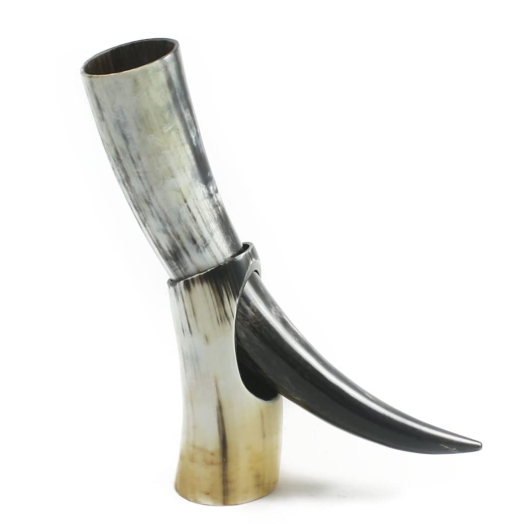 HORNCRAFT Medium Drinking Horn with Stand | Genuine Ox Horn | Polished Finish | 13-16 Inches | 300ml - 600ml | Drinking Vessel | Viking Beer Mug | Drinking Cup | Perfect for Re-Enactment