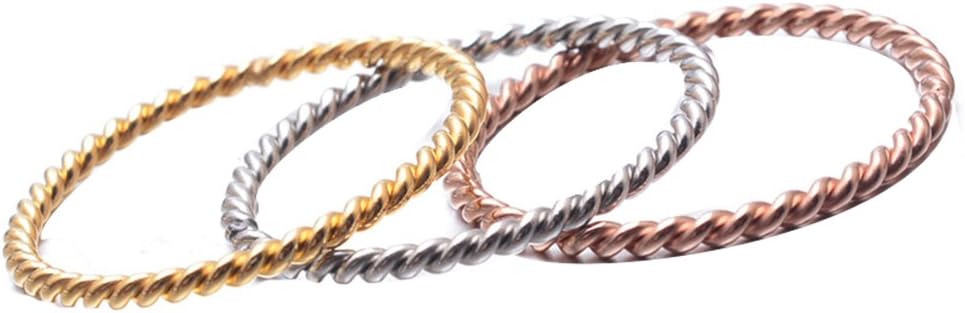 LANHI Set of 3, Women's Stainless Steel 1.5MM Dainty Twist Design Stackable Set Skinny Ring Band Silver/Gold/Rose Gold