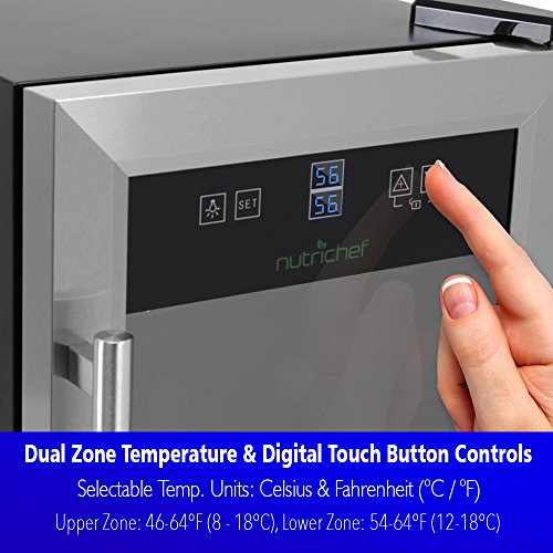 NutriChef PKDSWC18 18 Bottle Dual Zone Thermoelectric Wine Cooler - Red and White Wine Chiller - Countertop Wine Cellar - Freestanding Refrigerator - With LCD Digital Touch Controls - Stainless Steel - Thumbnail 4