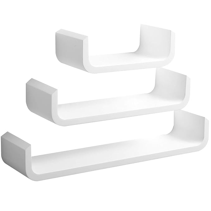 WOLTU RG9273ws Wandregal U Form Bücherregal Wandboard, 3er Hängeregal, weiß
