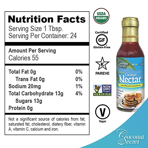 Coconut Secret Coconut Nectar - Natural, Low-Glycemic Liquid Sweetener, Agave Syrup Alternative - Organic, Vegan, Non-GMO, Gluten-Free, Kosher - 24 Servings, 12 Fl Oz (Pack of 1)