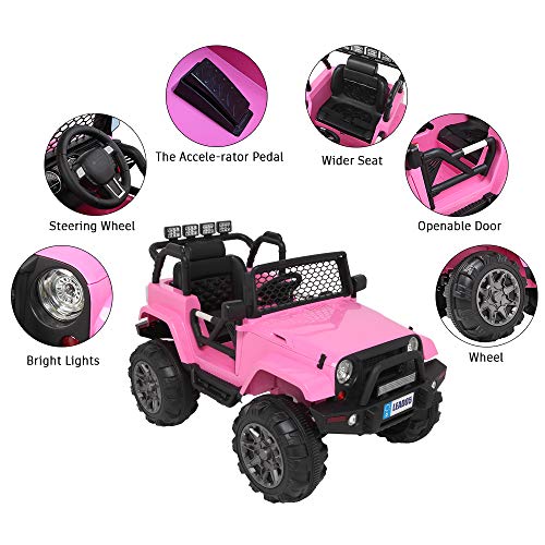 VALUE BOX Extra Larger Ride On Truck, 12V Battery Electric Kids Toddler Motorized Vehicles Toy Car w/ Remote Control, 3 Speeds, Spring Suspension, Seat Belts, LED Lights and Realistic Horns (Pink)