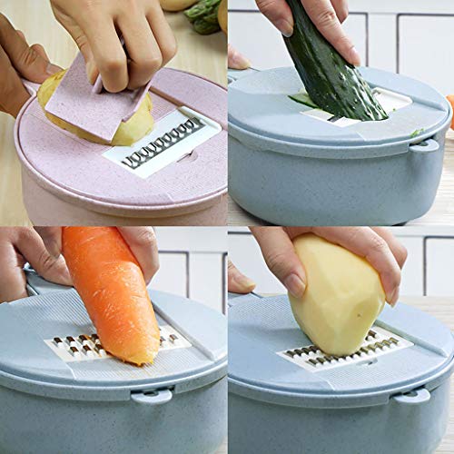 Food Chopper Wheat Straw Multi-Function Cutter Food Chopper Kitchen Grinding Device 8 Pieces (Size:29x18.8x9.5cm, Pink) - Thumbnail 4