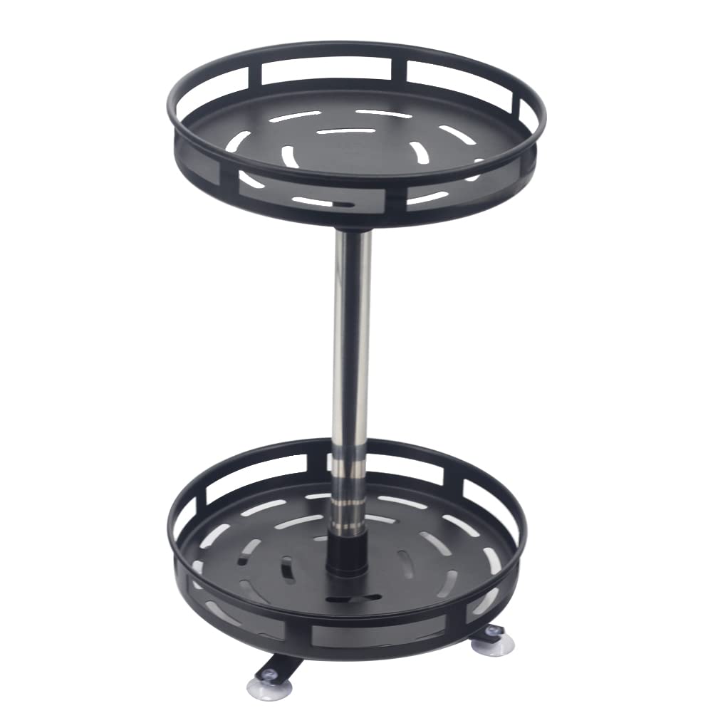 Fulusor Lazy Susan Spice Rack Rotating 2 Tier Steel Black