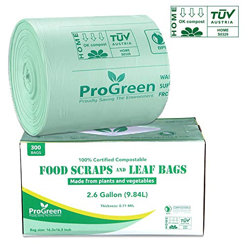 ProGreen 100 Compostable Bags 2.6 Gallon, 300 Count, Extra Thick 0.71