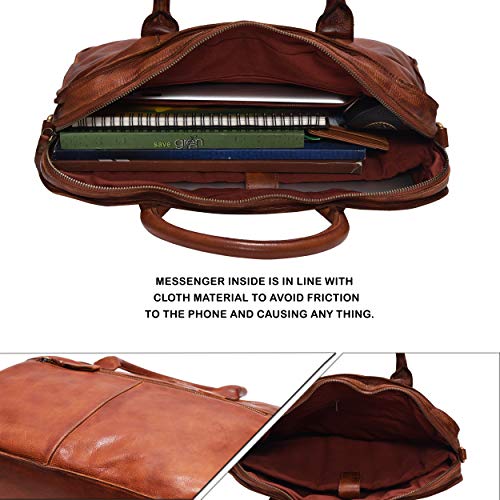 Leather Messenger bag for men 15" Laptop Satchel Shoulder Bag for Men and Women (Dark Tan Wash)