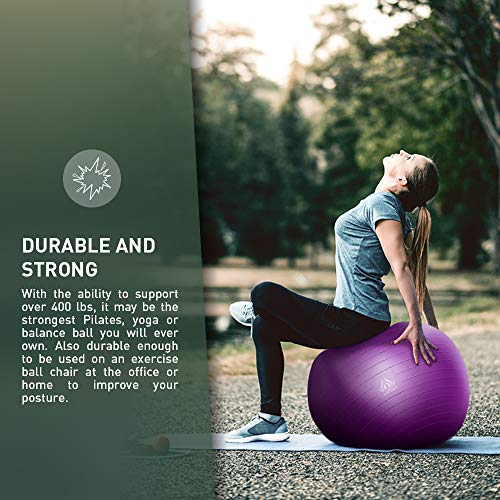 Forbidden Road Exercise Yoga Ball (4 Sizes, 4 Colors) 400 lbs Anti-Burst Slip-Resistant Yoga Balance Stability Swiss Ball for Fitness Exercise with Free Air Pump (Purple, Diameter: 50-55cm)