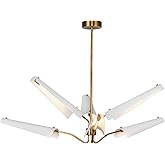 Alora Lighting Osorio 46" Chandelier | Matte White and Vintage Brass | Retro-Futuristic LED Ceiling Light | Universal Voltage