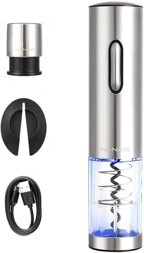 Amazon 父の日ギフト Nanami 電動ワインオープナー Usb充電式 自動栓抜き 女性でも気楽に使える コルク抜き フォイルカッター ステンレス製真空ボトルストッパー付き ソムリエナイフより便利 ワインアクセサリーセット クリスマス 誕生日プレゼント 日本語取扱説明