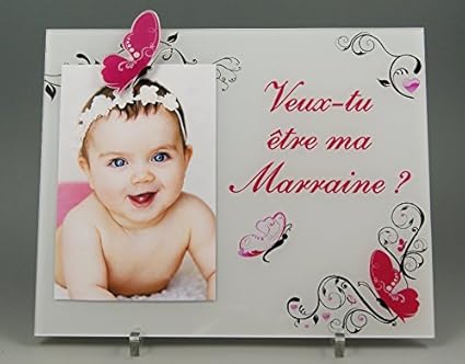 Cadre Photo Veux Tu Etre Ma Marraine Cadeaux Originaux Pour Parrain Marraine Bapteme Anniversaire Noel Amazon Fr Bebes Puericulture