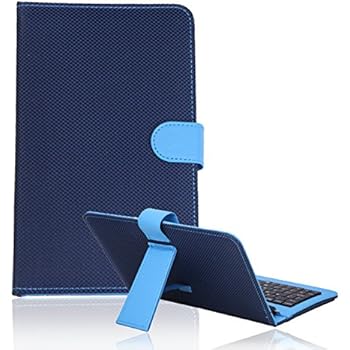 HDE Diamond Stitch Hard Leather Folding Folio Case Cover with Micro USB Keyboard for 7" Tablet (Blue)