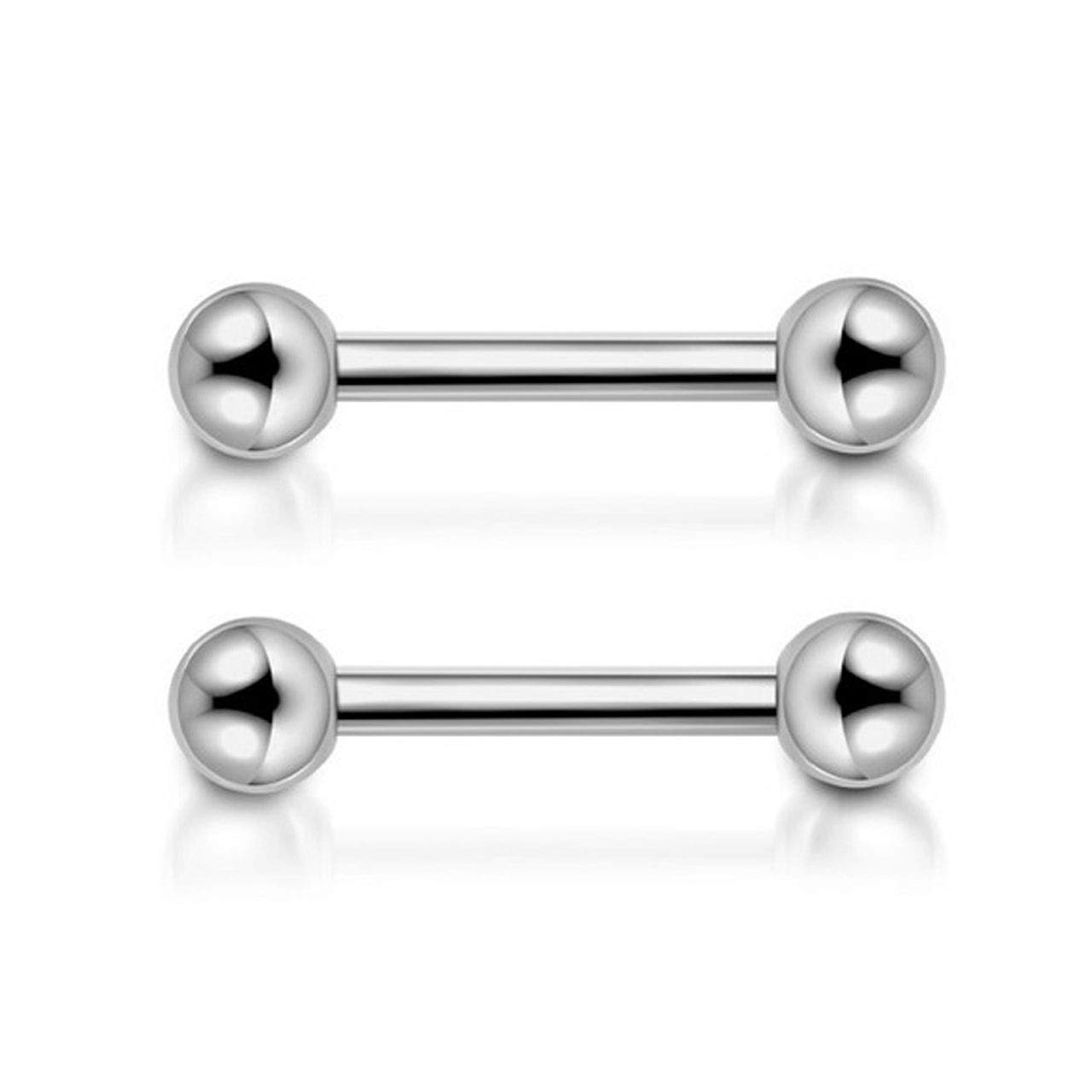 PiercingJ 2pcs Grade 23 Titanium 14G 14mm / 16mm Bar Nipple Tongue Ring Straight Barbell Nipple Rings Body Piercing Jewelry