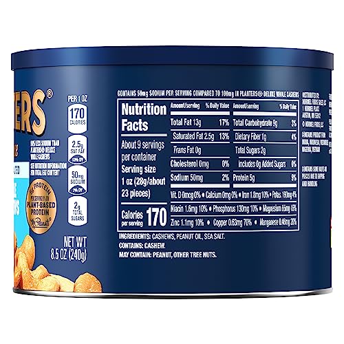 PLANTERS LIGHTLY SALTED WHOLE CASHEWS (8.5 OZ CANISTER)