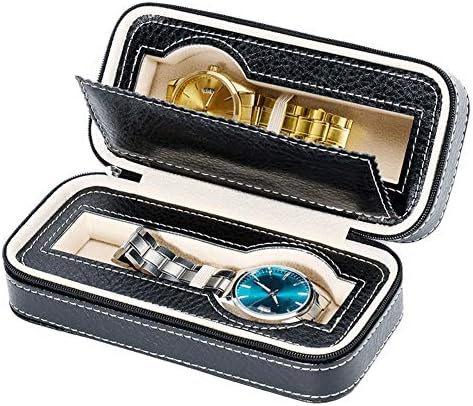 Ghair2 Watch Storage Display Box,Watch Faux Leather Case Storage Organizer Storage Tray,Travel Case Portable Leather Zippered Watch Storage Box Display,Best Gift for Men,Women(4 slots,Black)