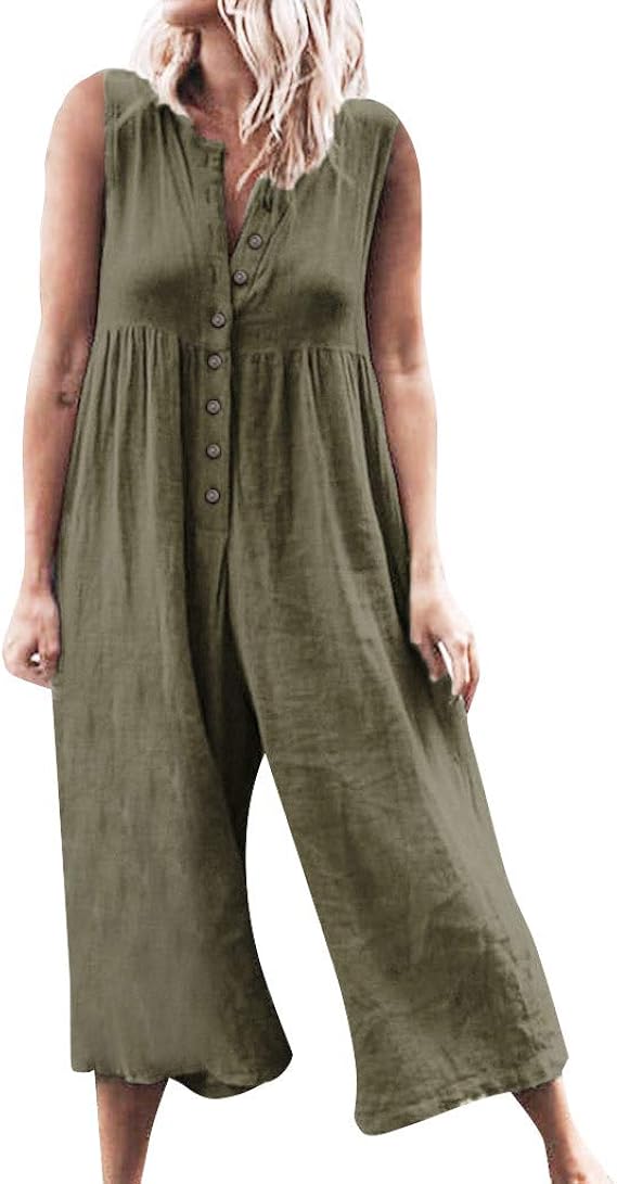 Amazon Joielmal オールインワン レディース サロペット 無地 ロングパンツ ズボン ワンピース ワイドパンツ 夏 秋 綿生地 オーバーオール 体型カバー ゆったり シンプル カジュアル 大きいサイズ 通勤 通学 スポーツ おしゃれ オールインワン 通販