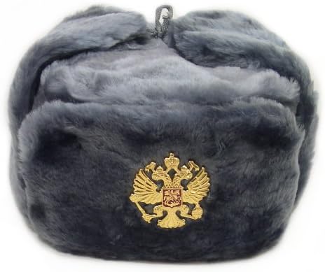 Russian Army KGB Cossack Military Hat UshankaGR/L Imperial Eagle Chrest Badge Gray