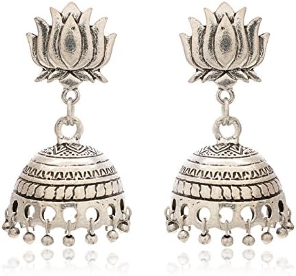 ahuti accessories german Silver plated oxidised lotus shape Jhumki Earrings for Women (EAH050)