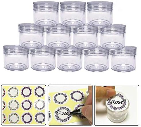 20gram/20ml Round Clear Empty Container Jars with Screw Lids Bulk for Lotions, Lip Balm, Makeup Samples with Label - BPA Free (12 Pack, Clear)