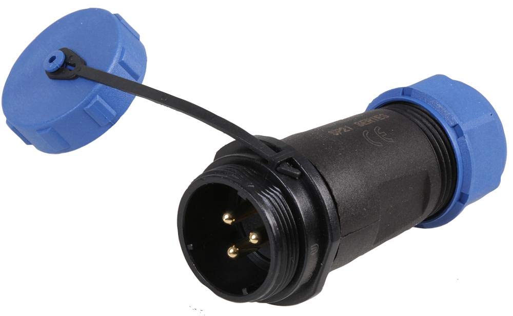 PRO ELEC 3-Pole Circular Threaded Inline Connector Plug – 7–12mm Cable, IP68 Waterproof, Gold Contacts, 500V AC, 30A – PELR0171