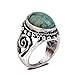 Yazilind Vintage Antique Oval Cut Green Jasper Retro Silver Plated 6.5 8 9 Ring Women